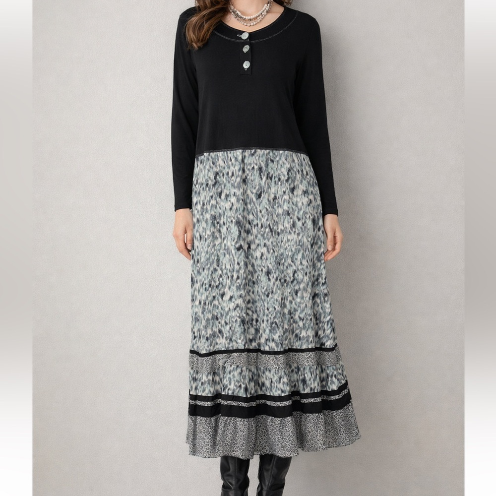 Carole Little Boho Tiered Mixed Print Dress Size 12 Made in USA Cottagecore